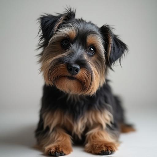 Before grooming photo of a shaggy terrier dog with long, untamed fur.